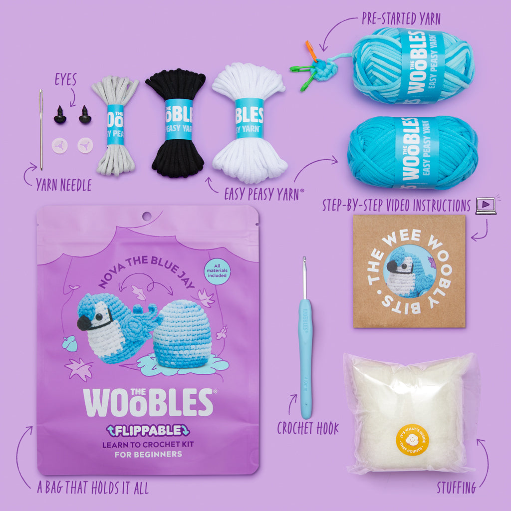 WOOBLE グッドナイト セレニティ & レクイエムセット 20cm Nova the Blue Jay Crochet Kit – The Woobles