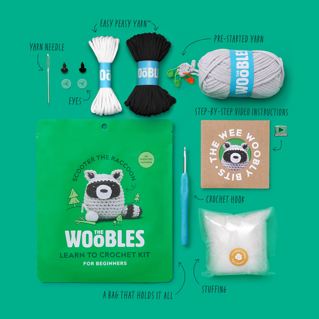 Funny Raccon Kits Raccoon Crochet Kit for Beginners | The Woobles