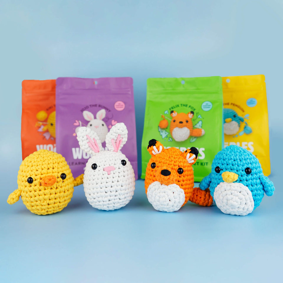  Beginner Crochet Kit, Boys and Girls Animal Woobles Set Art and  Craft for Kids Adults Include Videos Tutorials, Yarn, Eyes, Stuffing, Hook  3PCS（Yellow Blue White） Suitable for Age 6 7 8
